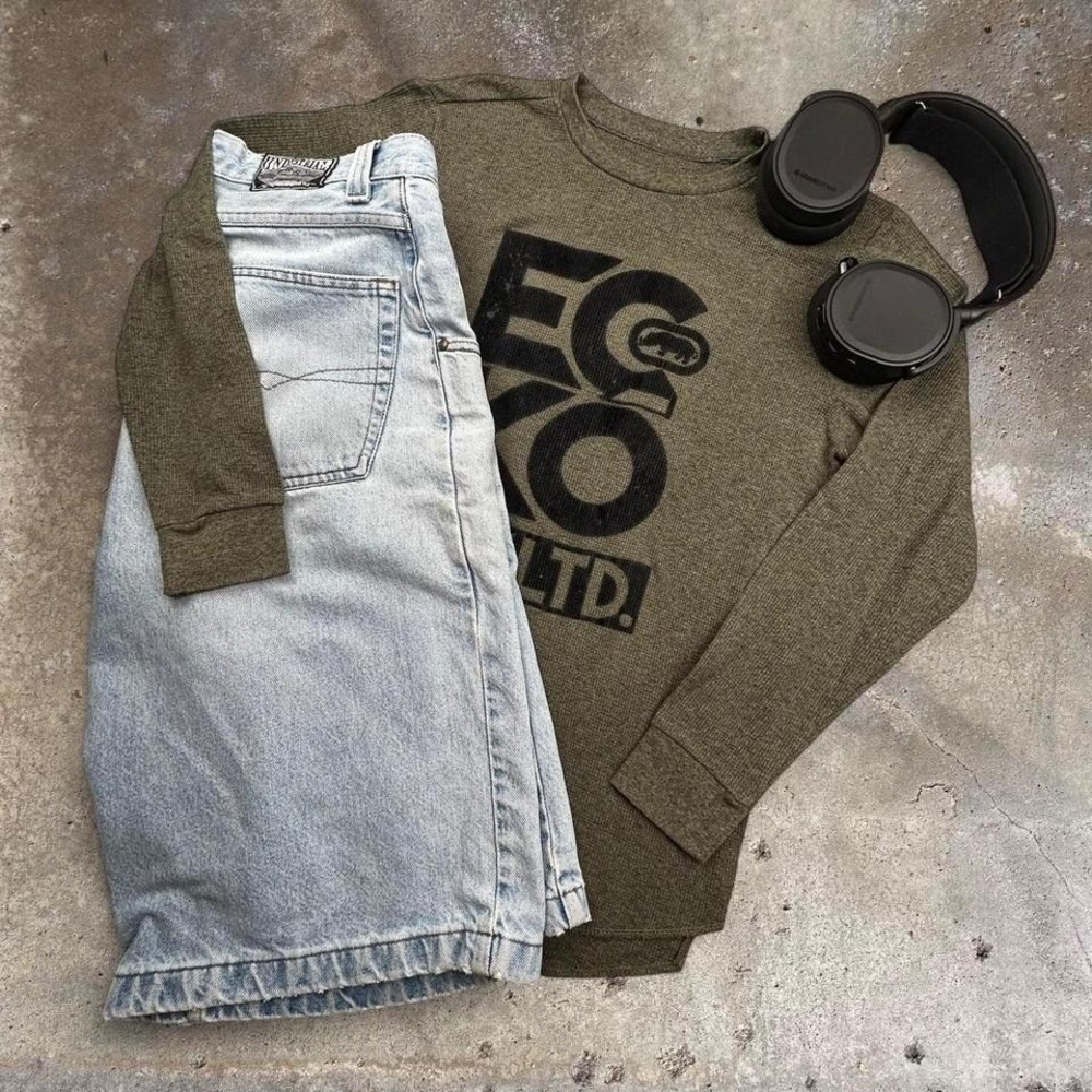 Ecko Unltd Y2K Long Sleeve Thermal Dark Green Skater Mens Size M